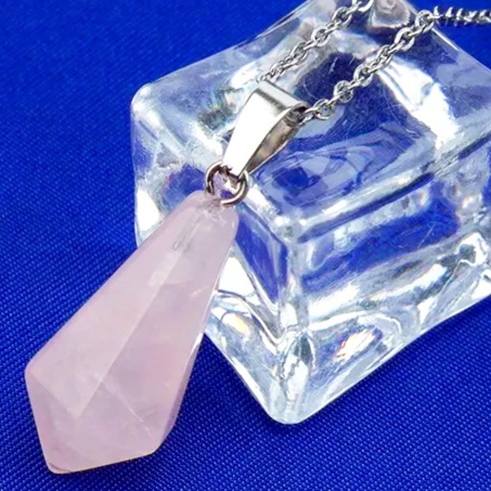 Rose Quartz Natural Gemstone Hexagonal Chakra Points Pendant Necklace